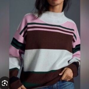 Maeve- Anthropologie The Carey's Mock Neck Striped Sweater. Size Medium